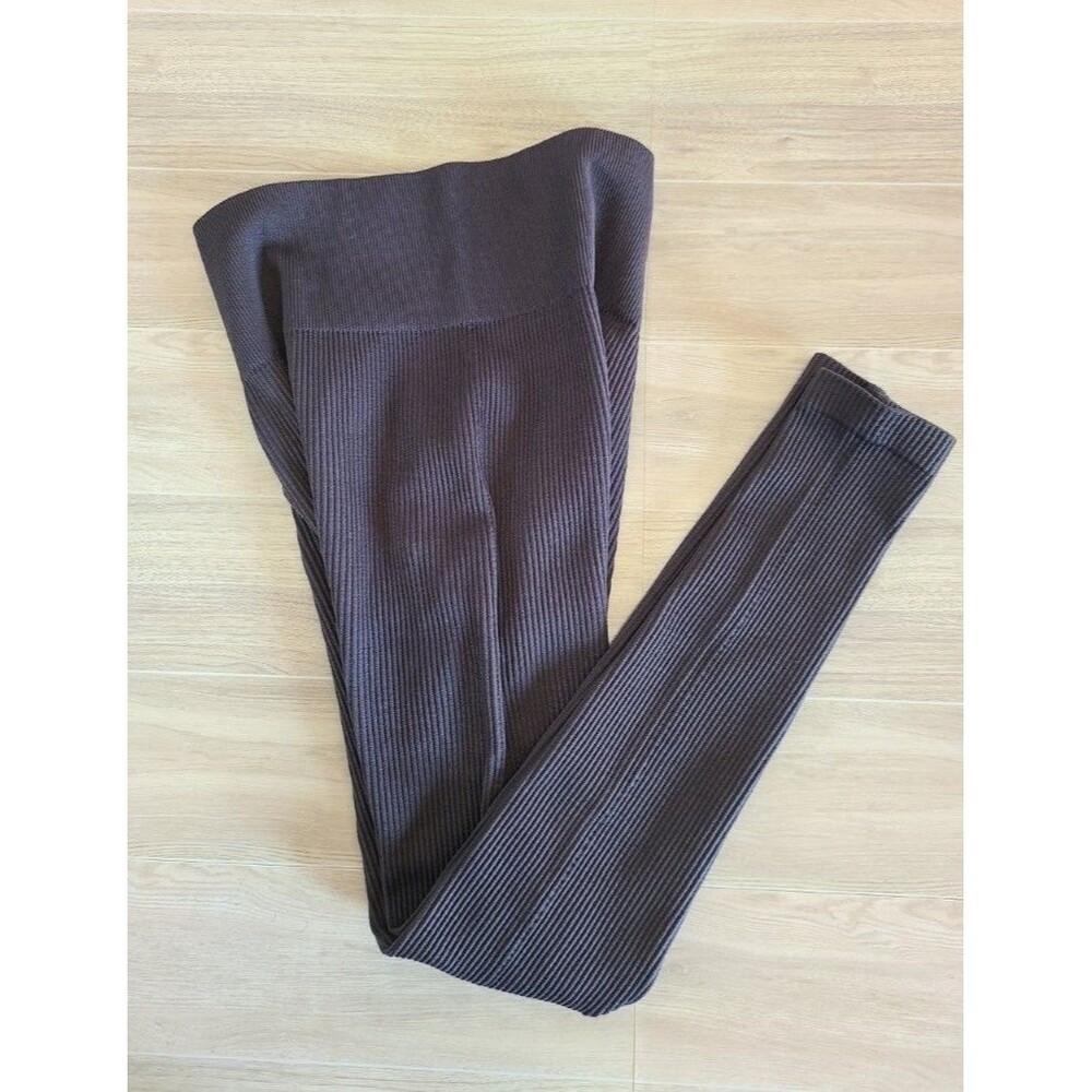 Dark Gray Ribbed Leggings XS High Waist Seamless Stretch Yoga Pants